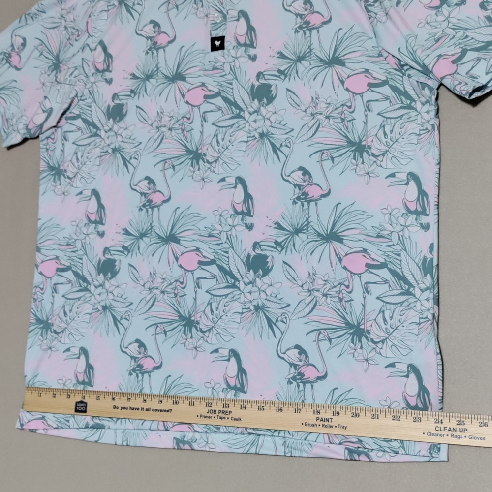 Bad Birdie Tropical Watch Golf Polo Mens 2XL Flamingo Toucan Hawaiian Pastel AOP - Picture 12 of 16
